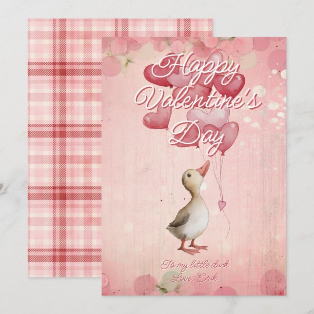 Cartão De Festividades Custom Message Duck Animal Valentines Day (Frente/Verso)