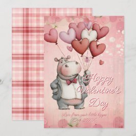 Cartão De Festividades Custom Message Hippo Animal Valentines Day