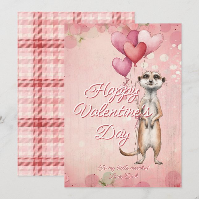 Cartão De Festividades Custom Message Meerkat Animal Valentines Day (Frente/Verso)