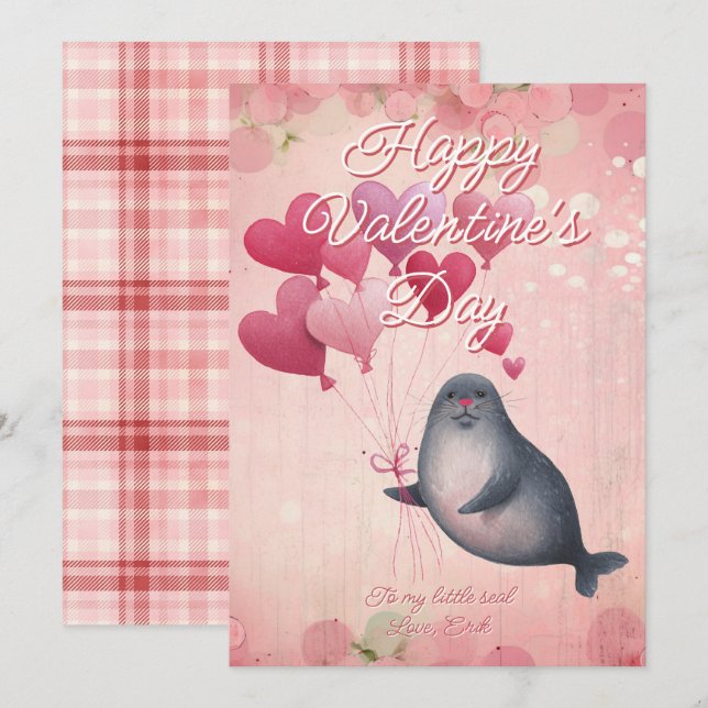 Cartão De Festividades Custom Message Seal Animal Valentines Day (Frente/Verso)