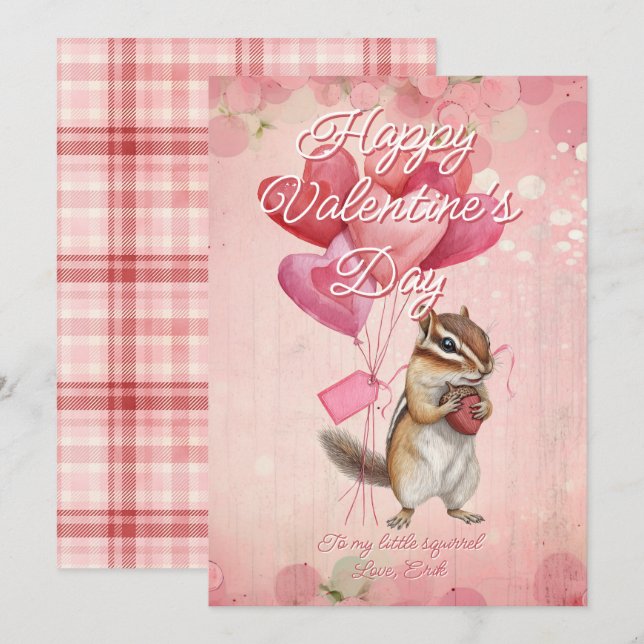 Cartão De Festividades Custom Message Squirrel Animal Valentines Day (Frente/Verso)