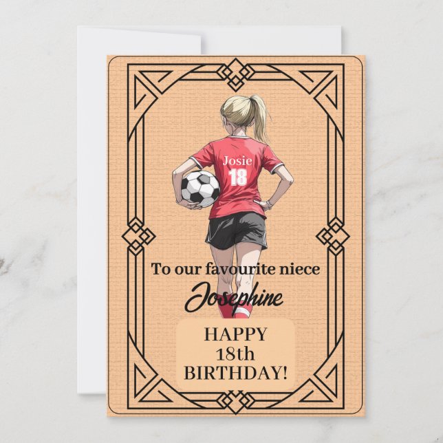 Cartão De Festividades Custom Name Number and Text Birthday Soccer Woman (Frente)