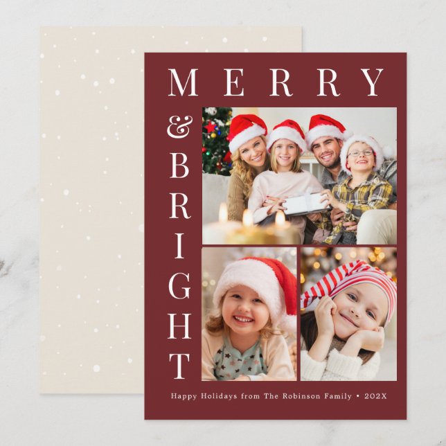 Cartão De Festividades custom photo merry bright christmas holiday card (Frente/Verso)