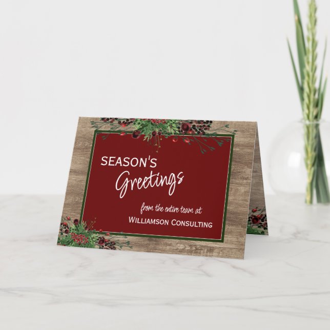 Cartão De Festividades Custom Red Berries Green Holly Botanical Foliage (Frente)