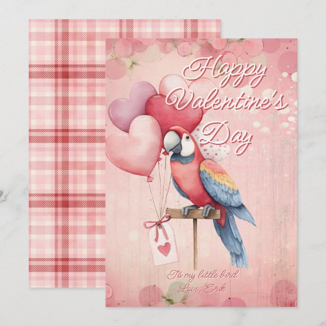 Cartão De Festividades Customizable Animal Parrot Bird Valentines Day (Frente/Verso)