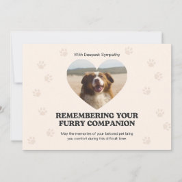 Cartão De Festividades Customizable Beige Heart Photo Pet Loss Sympathy 