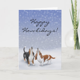 Cartão De Festividades Customizable Happy Howlidays Basset Hound Dogs Car