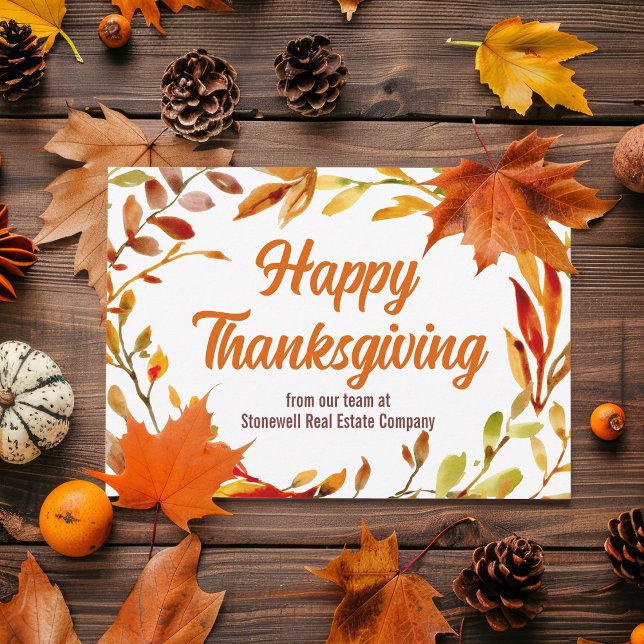 Cartão De Festividades Customized Happy Thanksgiving Autumn Leaf Business (Criador carregado)