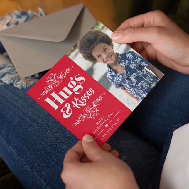 Cartão De Festividades Cute Abraços e Beijos Foto de Valentim (Criador carregado)