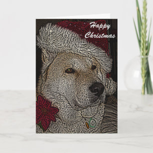 Cartão De Festividades Cute akita in red santa hat portrait christmas