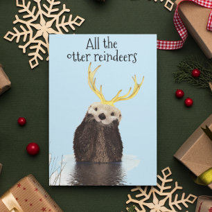 Cartão De Festividades Cute All the Otter Reindeers Cute Holiday