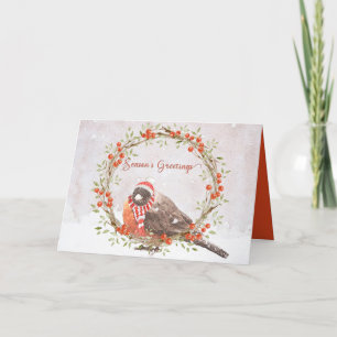 Cartão De Festividades Cute American Robin Watercolor Christmas Bird