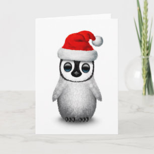 Cartão De Festividades Cute Baby Penguin Wearing a Santa Hat White