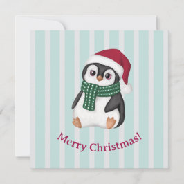 Cartão De Festividades Cute Baby Penguin Wearing Santa Hat Christmas