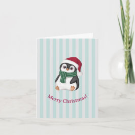 Cartão De Festividades Cute Baby Penguin Wearing Santa Hat Christmas