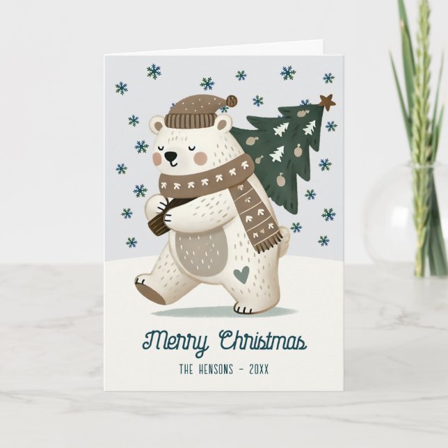 Cartão De Festividades Cute Bear Christmas Tree Drawing Christmas (Frente)