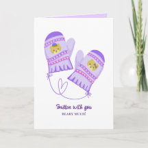 Cute Bear Love Purple Mittens Valentine's Day Card