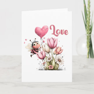 Cartão De Festividades Cute Bee Amor Coração & Floral