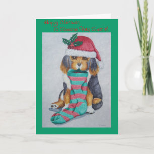 Cartão De Festividades cute black and brown puppy with stocking christmas