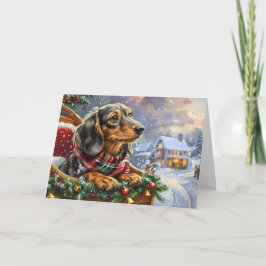 Cartão De Festividades Cute Black and Tan Dachshund Christmas