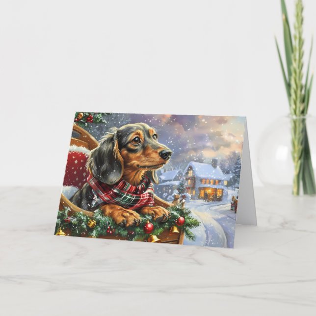 Cartão De Festividades Cute Black and Tan Dachshund Christmas (Frente)