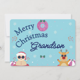 Cartão De Festividades Cute Blue Merry Christmas Grandson Holiday