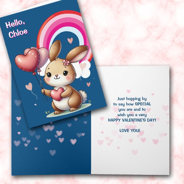Cartão De Festividades Cute Bunny and Rainbow Valentine Card (Criador carregado)