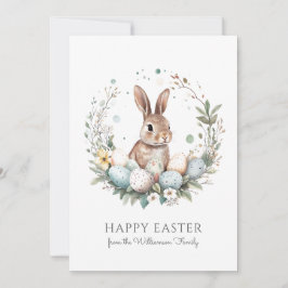 Cartão De Festividades Cute Bunny Eggs Garland Wreath Personalized Easter