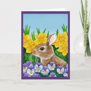 Cartão De Festividades Cute Bunny Rabbit Flowers Easter Spring card