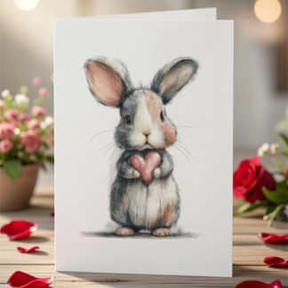 Cartão De Festividades Cute Bunny Valentine Card with Heart – Sweet Love 