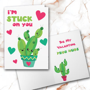 Cartão De Festividades Cute Cactus Stuck on You Kids Valentine Card