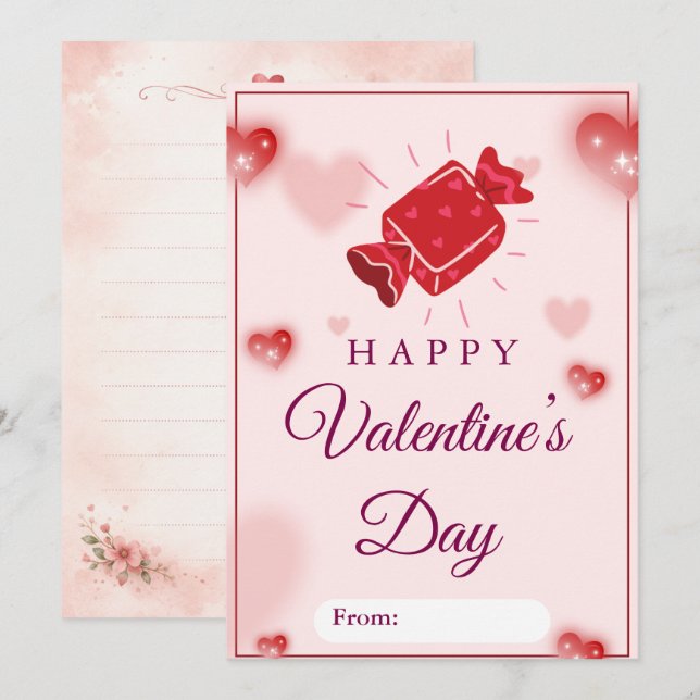 Cartão De Festividades Cute Candy Love Valentine’s Day Card (Frente/Verso)