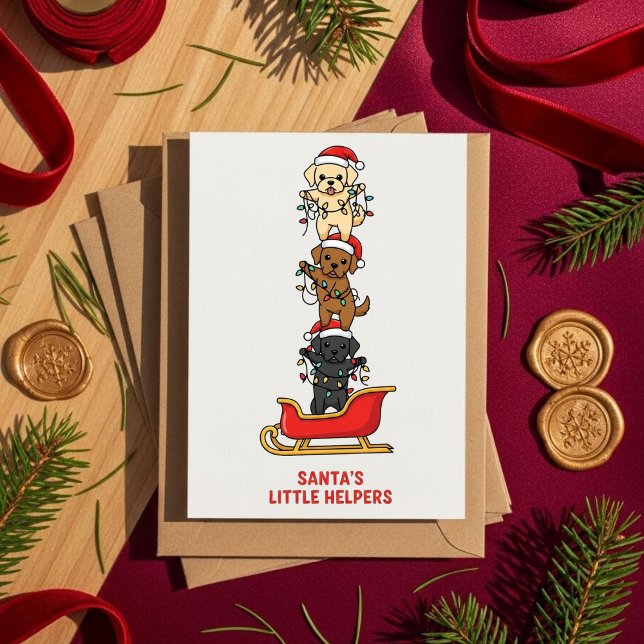 Cartão De Festividades Cute Cartoon Dog Christmas Card – Santa Helpers (Criador carregado)