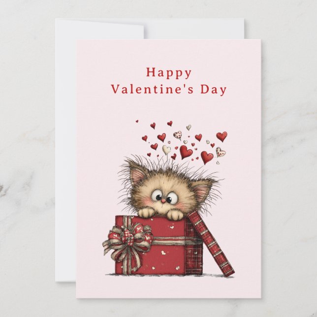 Cartão De Festividades Cute Cartoon Kitten with Hearts Valentine's (Frente)