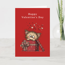 Cartão De Festividades Cute Cartoon Kitten with Hearts Valentine's Day