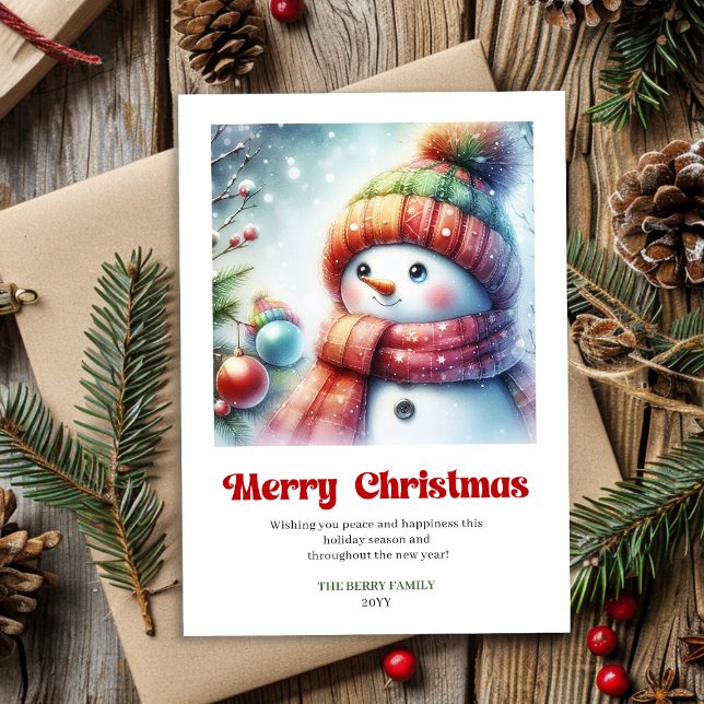 Cartão De Festividades Cute cartoon snowman minimalist holiday greeting  (Cute cartoon snowman minimalist holiday greeting digital)