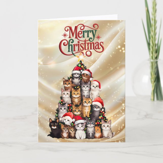 Cartão De Festividades Cute Cat Christmas Tree (Frente)