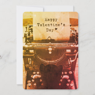 Cartão De Festividades Cute Cat Typing Happy Valentine's Day, Colour -