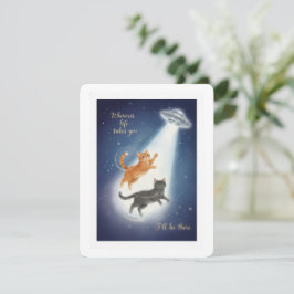 Cartão De Festividades Cute Cat Valentine Card with UFO Romantic Theme