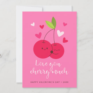 Cartão De Festividades Cute Cherries Love Hearts Valentine's Day