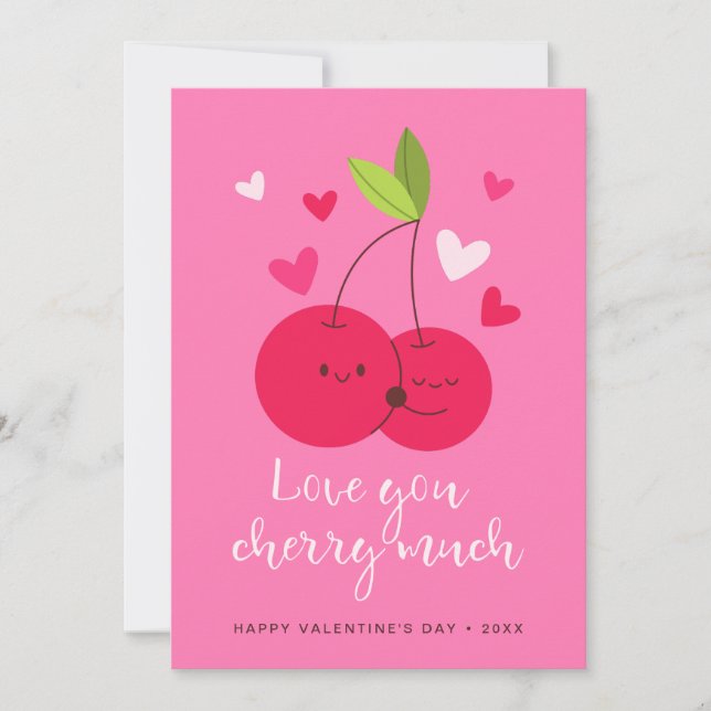 Cartão De Festividades Cute Cherries Love Hearts Valentine's Day (Frente)