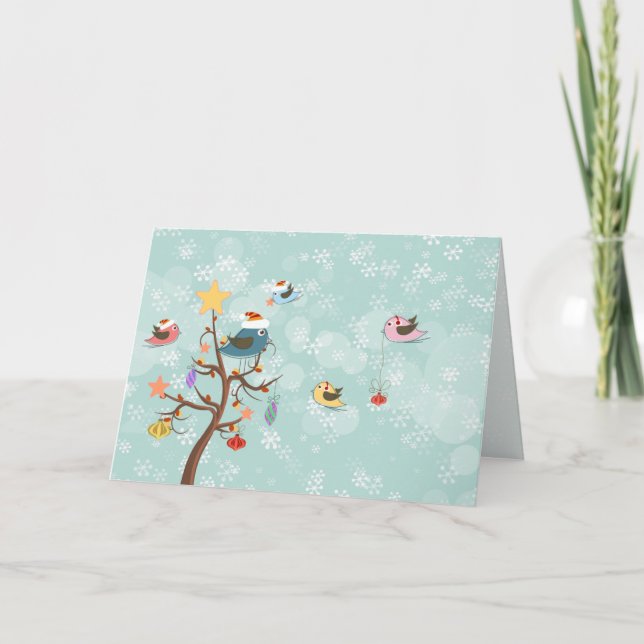 Cartão De Festividades Cute Christmas Birds Card (Frente)
