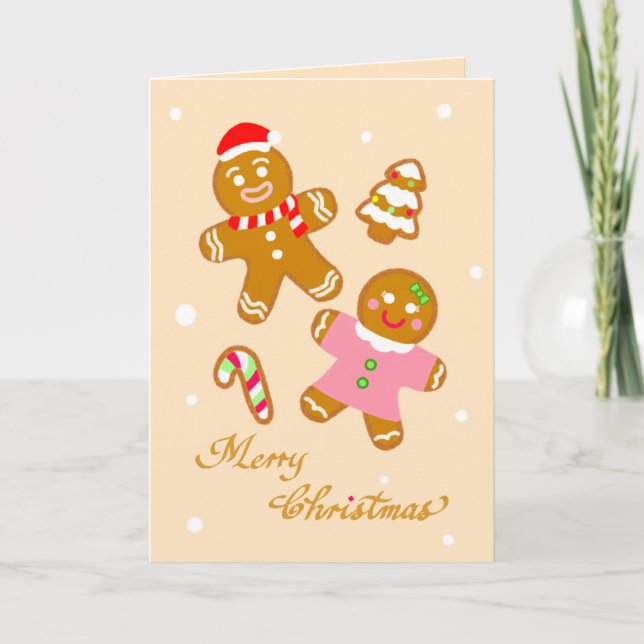 Cartão De Festividades Cute Christmas Gingerbread Custom Holiday Card  (Frente)
