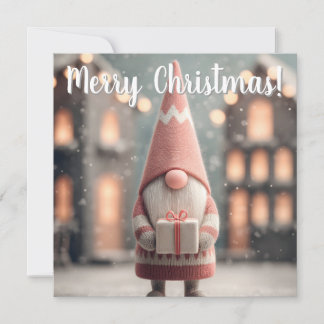 Cartão De Festividades Cute Christmas Gnome Holding a Gift Box