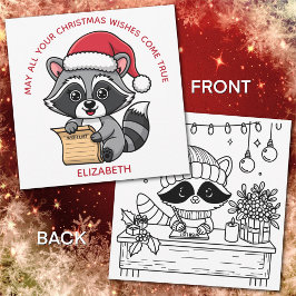 Cartão De Festividades Cute Christmas Raccoon for Kids | Color Me Back