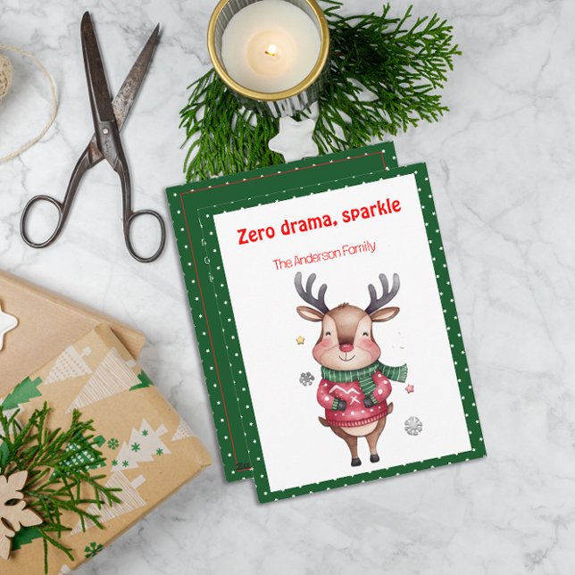 Cartão De Festividades Cute christmas reindeer funny wish green Postcard (Criador carregado)