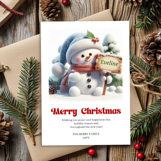 Cartão De Festividades Cute Christmas snowman classic kids holiday card   (Cute Christmas snowman classic kids holiday card printable)