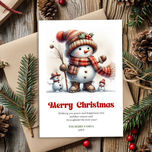 Cartão De Festividades Cute Christmas snowman minimalist kids card   (Cute Christmas snowman minimalist kids card editable)
