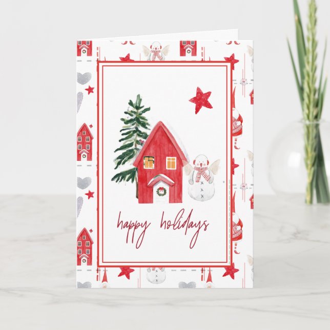 Cartão De Festividades Cute Country Christmas Snowman Holiday Folded Card (Frente)