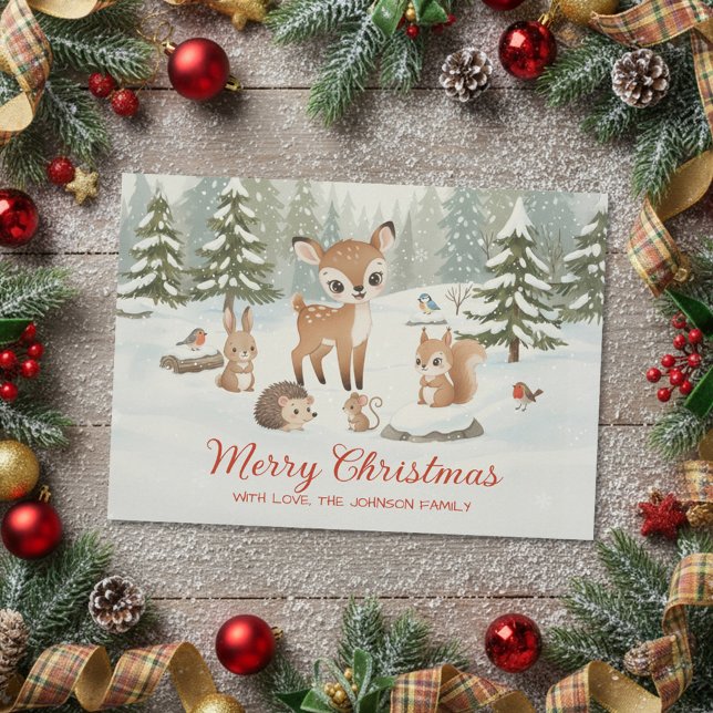 Cartão De Festividades Cute Deer and Woodland Animals Merry Christmas (Criador carregado)